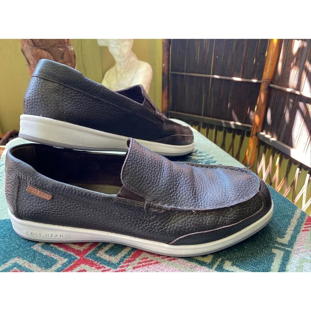 Men's Cole Haan 10.5 M Brown Leather Slip On Shoes Pebble Grain Loafers